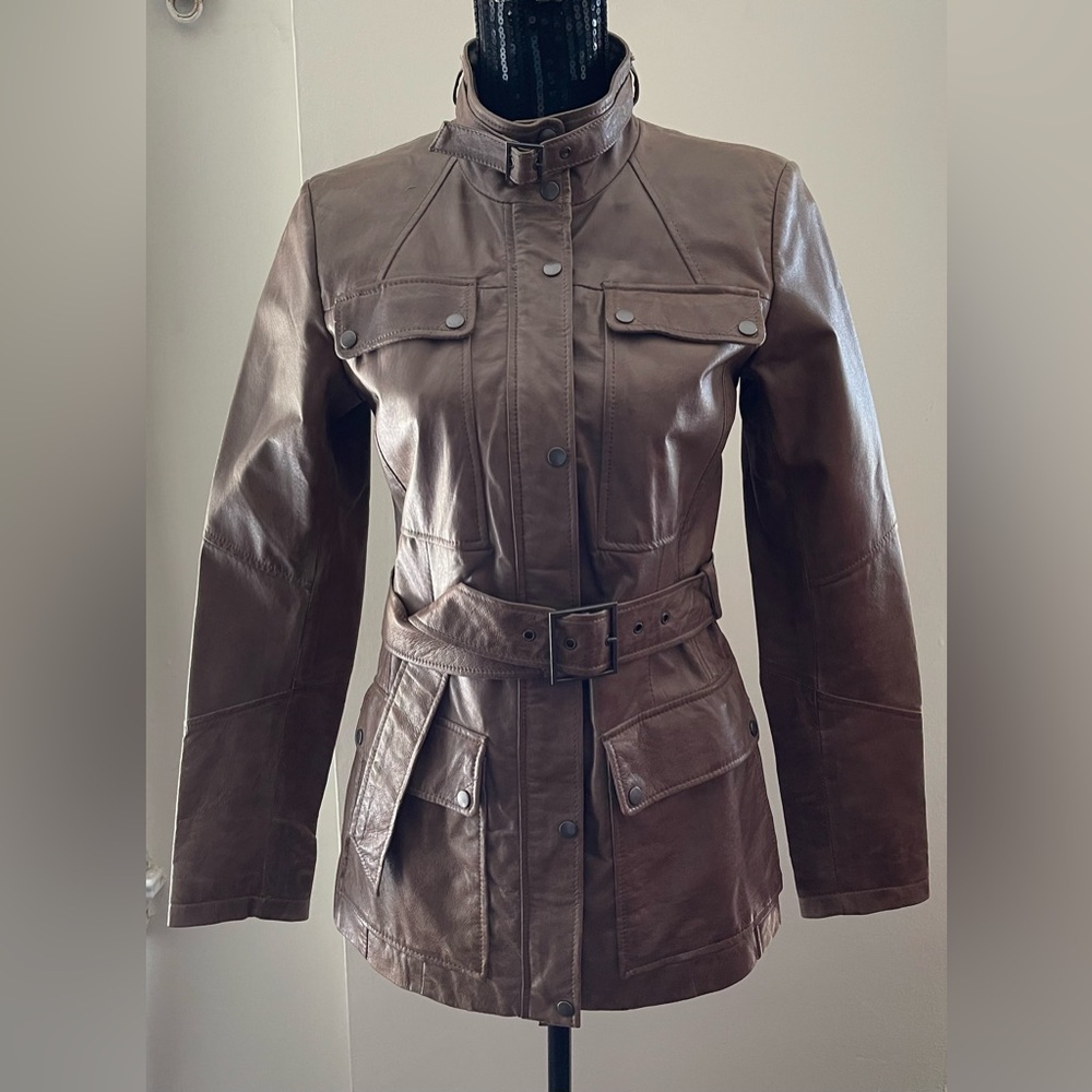 Danier Brown Utility Leather Jacket Size XS - Picture 1 of 16